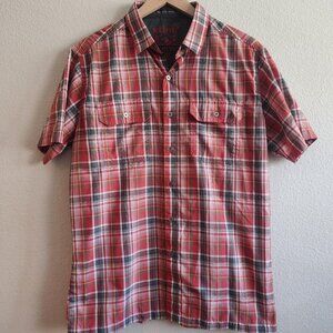 Kuhl Shirt Mens Medium Red Gray Plaid Eluxur Button Up Outdoor Hiking Summer